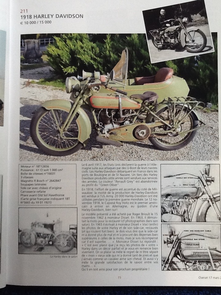 HD side car de 1918 en vente aux enchères dimanche